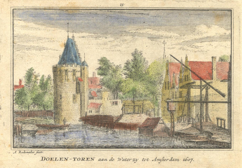 afbeelding van prent Doelen-toren aan de Waterzy tot Amsterdam 1607 van A. Rademaker (Amsterdam)