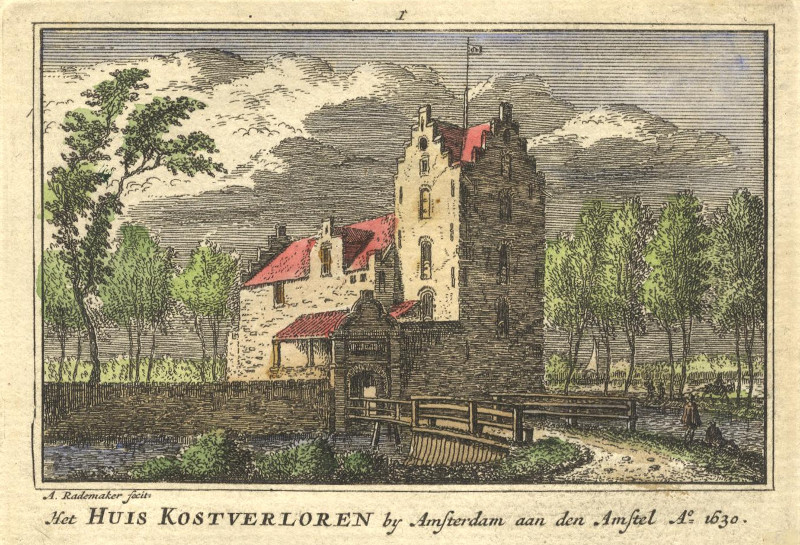 afbeelding van prent het Huis Kostverloren by Amsterdam aan den Amstel anno 1630 van A. Rademaker (Amsterdam)