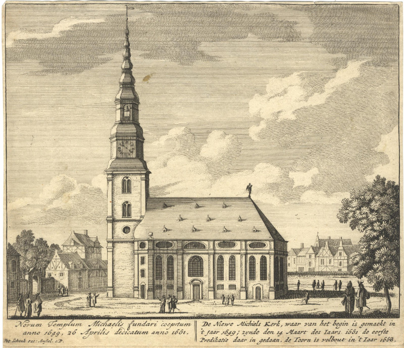 afbeelding van prent Novum Templum MIchaelis / De Nieuwe Michiels Kerk van Pieter Schenk (Hamburg)