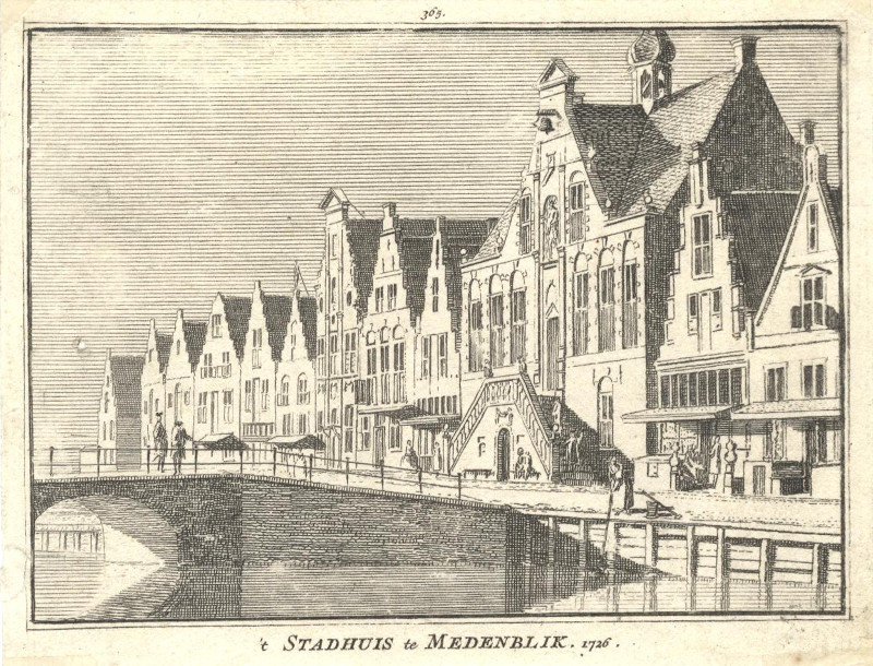 afbeelding van prent ´t Stadhuis te Medenblik 1726 van H. Spilman, C. Pronk (Medemblik)