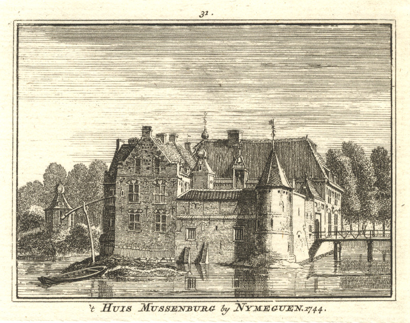 afbeelding van prent ´t Huis Mussenburg by Nymeguen. 1744 van H. Spilman, J. de Beijer (Nijmegen)