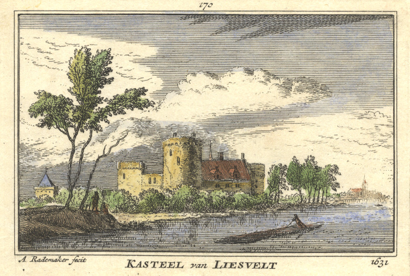 afbeelding van prent Kasteel van Liesvelt 1631 van A. Rademaker (Groot-Ammers)