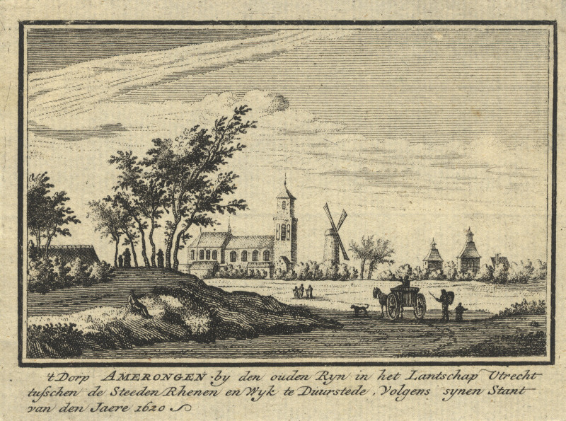 afbeelding van prent ´t Dorp Amerongen by den ouden Ryn in het Lantschap Utrecht van A. Rademaker (Amerongen)