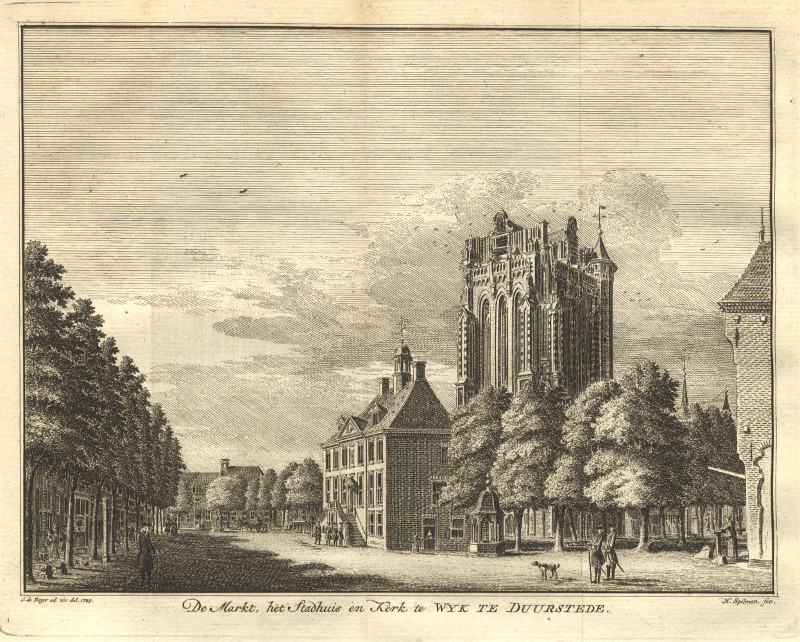 afbeelding van prent De Markt, het Stadhuis en Kerk te Wyk te Duurstede van H. Spilman, J. de Beijer (Wijk bij Duurstede)