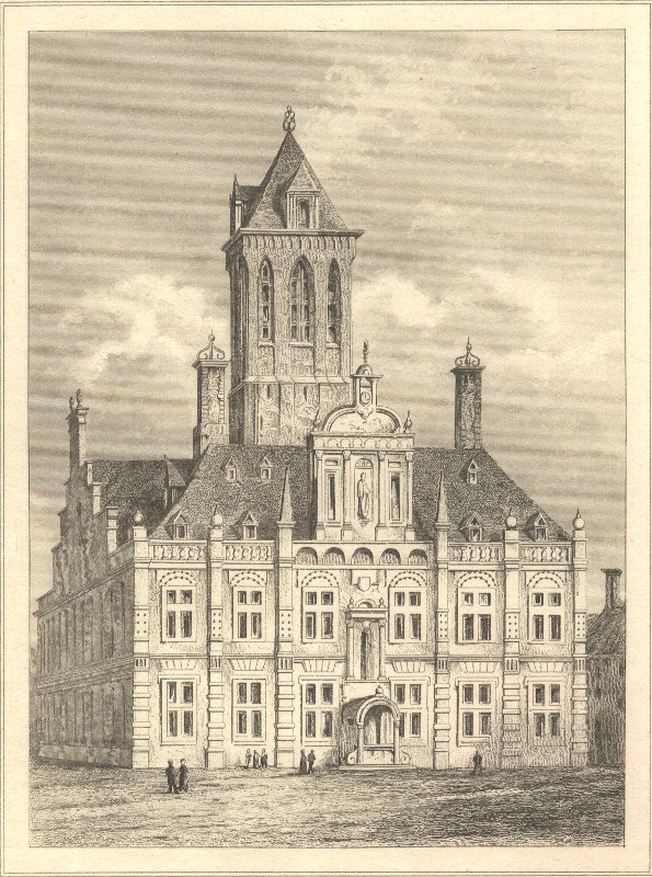 afbeelding van prent Hotel de ville de Delft van A.F. Lemaitre (Delft)