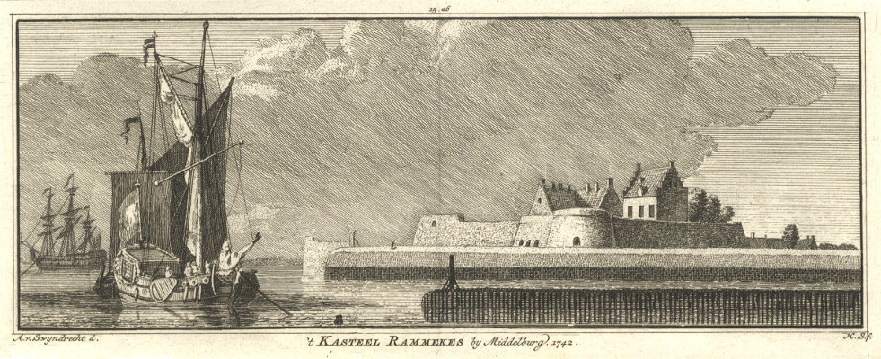 afbeelding van prent ´t Kasteel Rammekes by Middelburg 1742 van A. van Swijndrecht, H. Spilman (Ritthem)