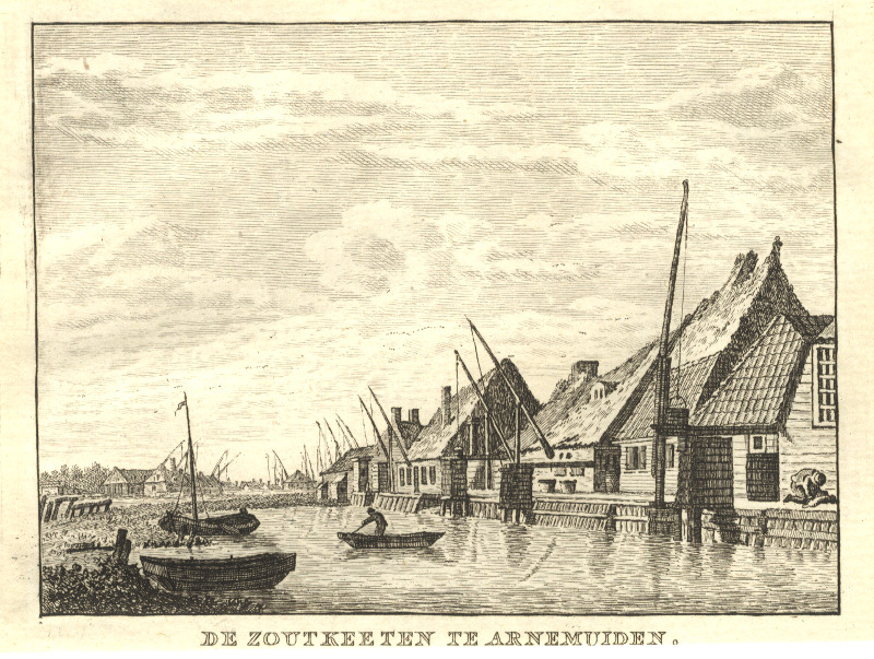 afbeelding van prent De Zoutkeeten te Arnemuiden van C.F. Bendorp (Arnemuiden)