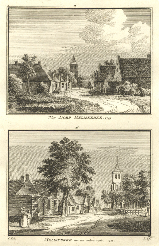 afbeelding van prent Het Dorp Meliskerke; Van een andere zyde; 1745 van H. Spilman, C. Pronk (Meliskerke)