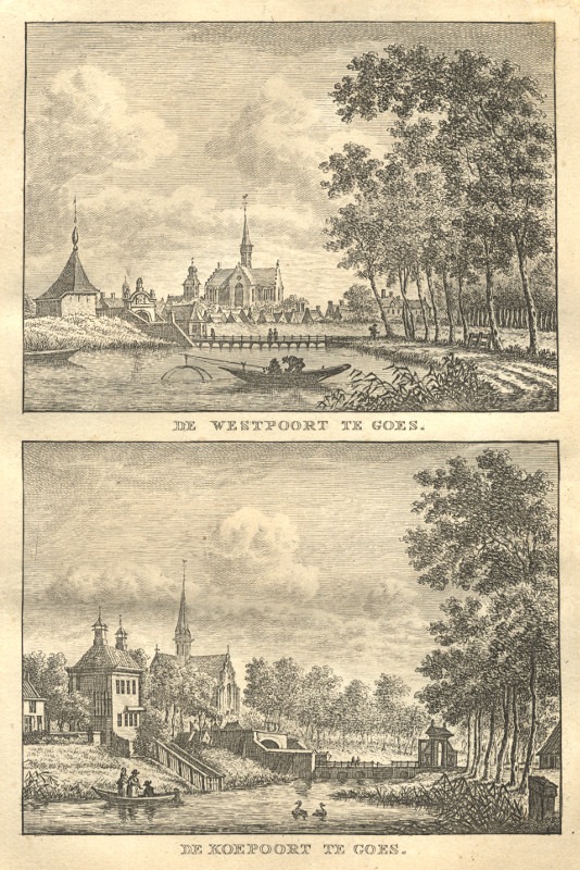 afbeelding van prent De Westpoort te Goes; De Koepoort te Goes van C.F. Bendorp, J. Bulthuis (Goes)