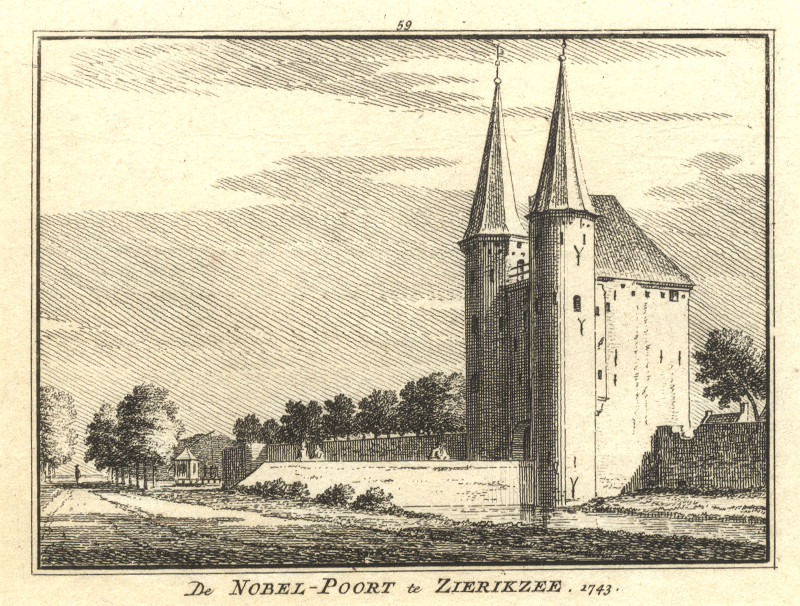 afbeelding van prent De Nobel-Poort te Zierikzee 1743 van H. Spilman, C. Pronk (Zierikzee)