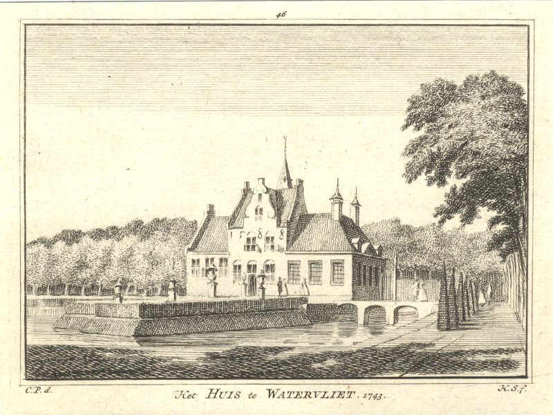 afbeelding van prent Het Huis te Watersvliet 1743 van H. Spilman, C. Pronk (Heinkenszand)