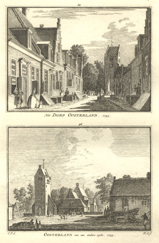 afbeelding van prent Het Dorp Oosterland; Oosterland van een ander zyde. 1745 van H. Spilman, C. Pronk (Oosterland)