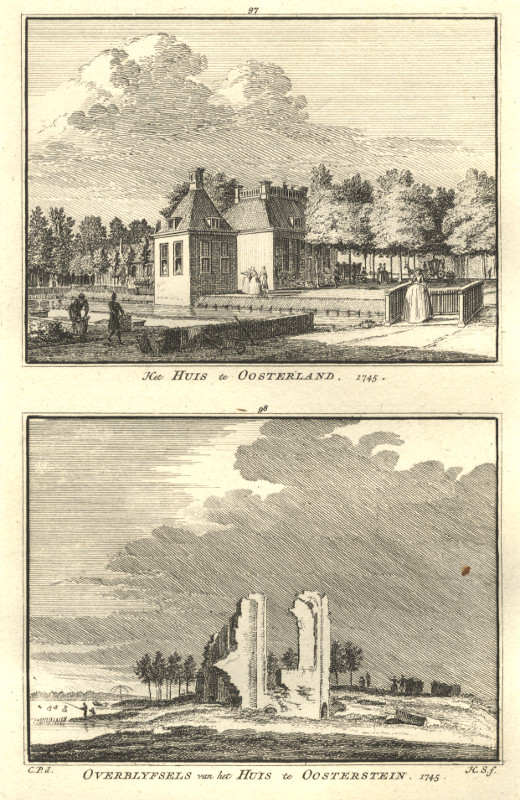 afbeelding van prent Het Huis te Oosterland; Overblyfsels van het Huis te Oosterstein. 1745 van H. Spilman, C. Pronk (Oosterland)