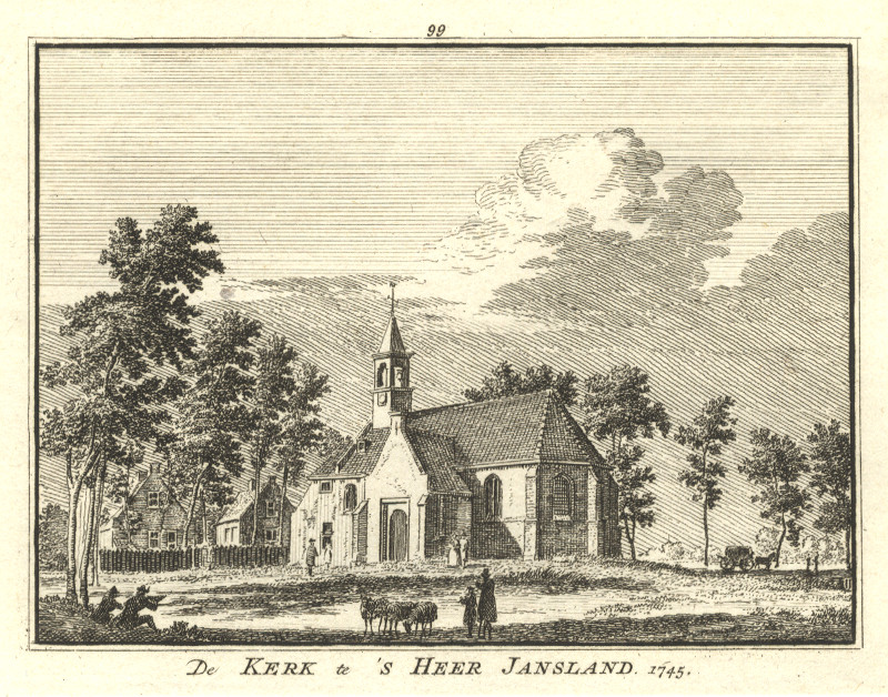 afbeelding van prent De Kerk te ´S Heer Jansland 1745 van H. Spilman (Sirjansland)