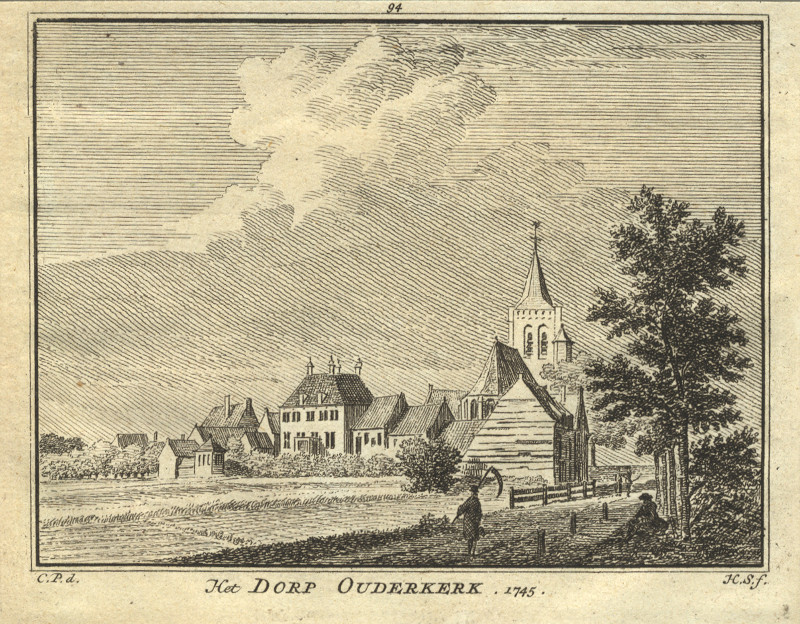 afbeelding van prent Het dorp Ouderkerk 1745 van H. Spilman, C. Pronk (Ouwerkerk)