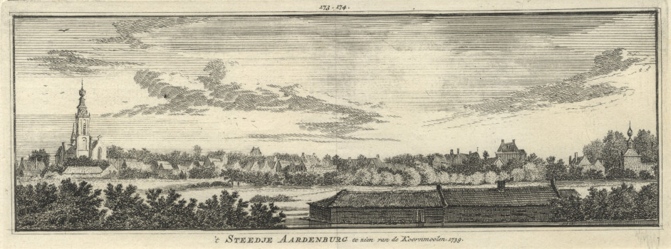 afbeelding van prent ´t Steedje Aardenburg te zien van de Koornmoolen. 1739 van H. Spilman, A. de Haen (Aardenburg)