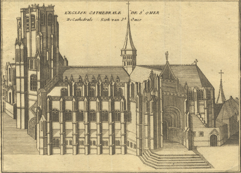 afbeelding van prent L´Eglise cathedrale de s´Omer; De cathedrale kerk van St Omer van J. Harrewijn (Sint Omaars, St Omer)