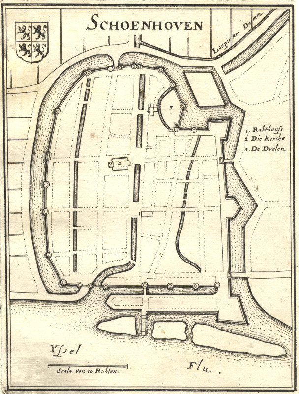 afbeelding van prent Schoenhoven van C. Merian (Schoonhoven)