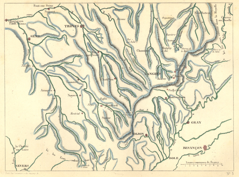 afbeelding van kaart Langres, Troyes, Sens, Dijon, Gray, Besancon van Buffon?