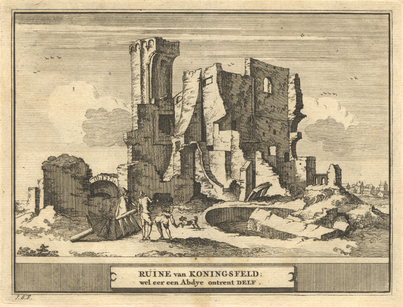 afbeelding van prent Ruine van Koningsfeld: wel eer een Abdye omtrent Delf van J. Schijnvoet (Delft)