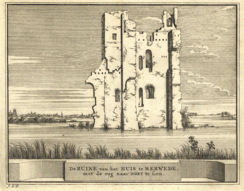 afbeelding van prent De Ruine van het Huis te Merwede, met de rug naar Dort te sien van J. Schijnvoet (Dordrecht)