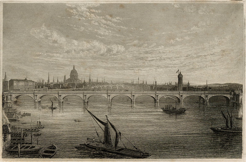 afbeelding van prent London von der Waterloo-Brücke aus van Meyer (London, Londen)