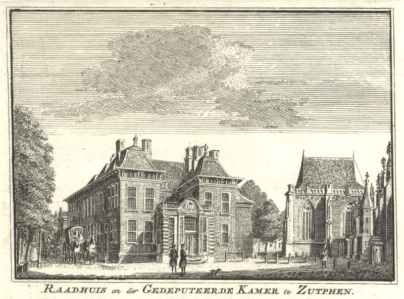 afbeelding van prent Raadhuis en der Gedeputeerde Kamer te Zutphen van H. Spilman, J. de Beijer (Zutphen)