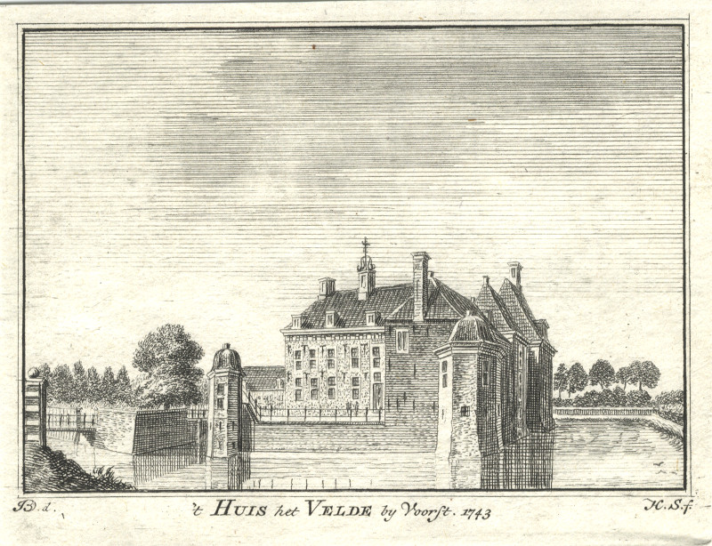 afbeelding van prent ´t Huis het Velde by Voorst 1743 van H. Spilman, J. de Beijer (Warnsveld)