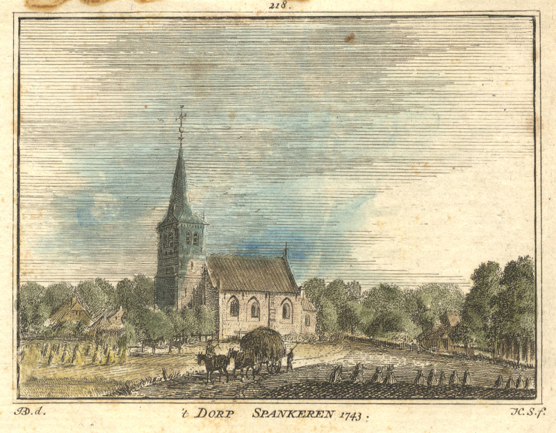 afbeelding van prent ´t Dorp Spankeren 1743 van H. Spilman, J. de Beijer (Spankeren)