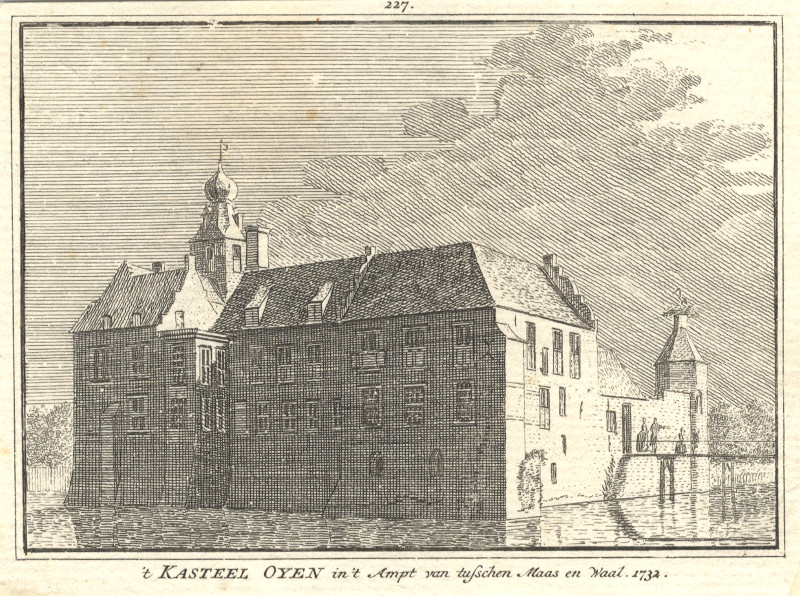 afbeelding van prent ´t Kasteel Oyen in ´t Ampt van tusschen Maas en Waal. 1732. van H. Spilman, C. Pronk (Oijen)