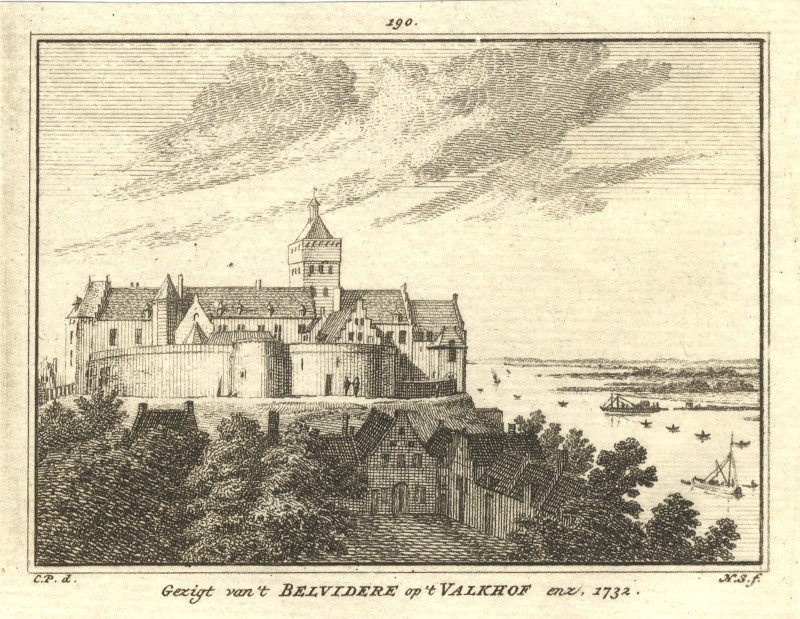 afbeelding van prent Gezigt van ´t Belvidere op ´t Valkhof enz. 1732 van H. Spilman, C. Pronk (Nijmegen)