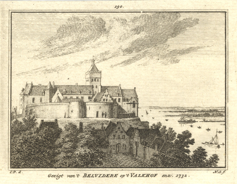 afbeelding van prent Gezigt van &acute;t Belvidere op &acute;t Valkhof enz. 1732 van H. Spilman, C. Pronk (Nijmegen)