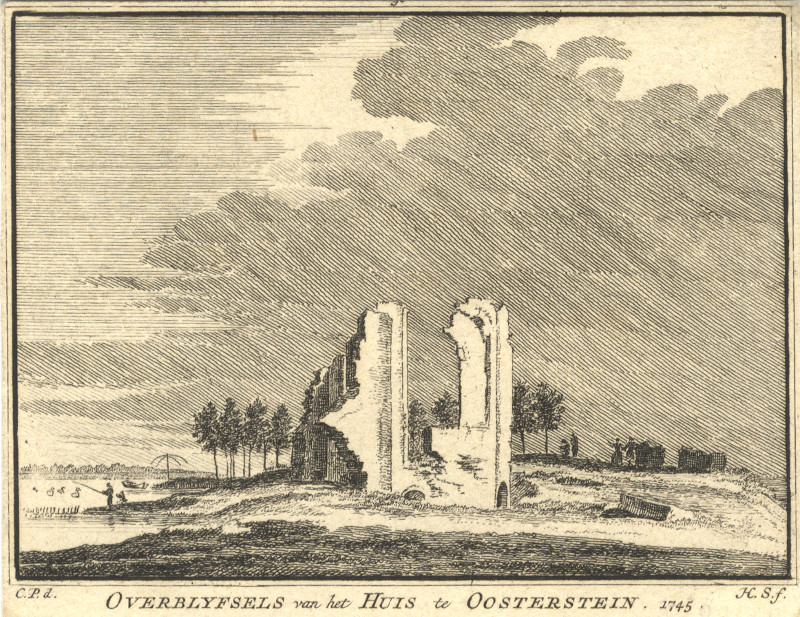 afbeelding van prent Overblyfsels van het Huis te Oosterstein, 1745 van H. Spilman, C. Pronk (Schouwen-Duiveland)