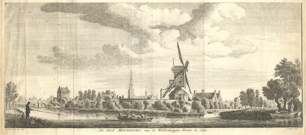 afbeelding van prent De Stad Montfoort, van de Willeskopper - Poort te zien van H. Spilman naar J. de Beijer (Montfoort)