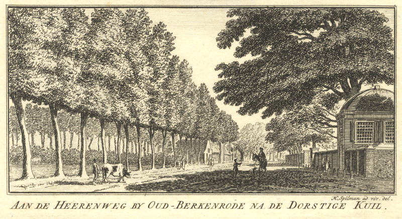 afbeelding van prent Aan de Heerenweg by Oud-Berkenrode na de Dorstige Kuil van H. Spilman (Haarlem, Heemstede)