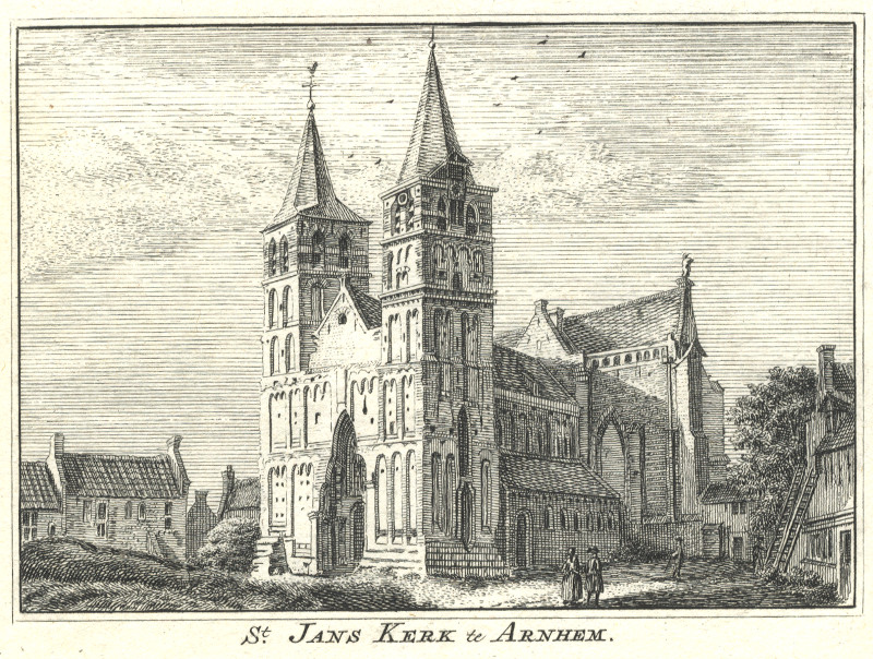 afbeelding van prent St Jans Kerk te Arnhem van H. Spilman, J. de Beijer (Arnhem)
