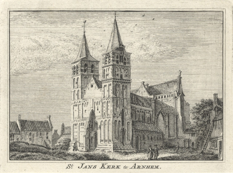 afbeelding van prent St Jans Kerk te Arnhem van H. Spilman, J. de Beijer (Arnhem)