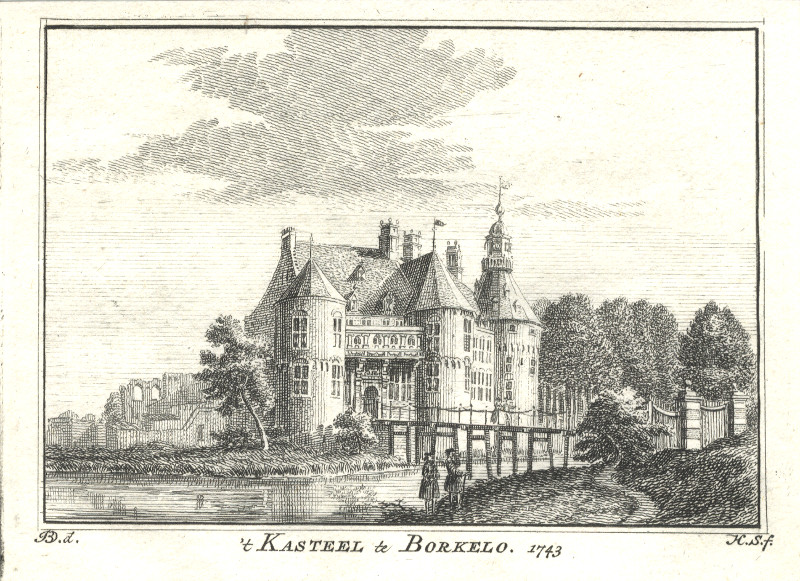 afbeelding van prent ´t Kasteel te Borkelo,  1743 van H. Spilman, J. de Beijer (Borculo)