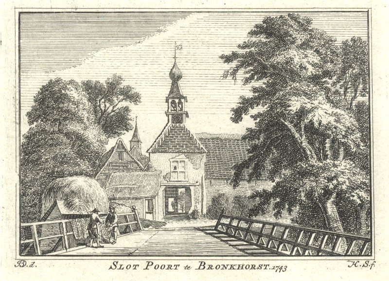 afbeelding van prent Slot Poort te Bronkhorst 1743 van H. Spilman, J. de Beijer (Bronkhorst)