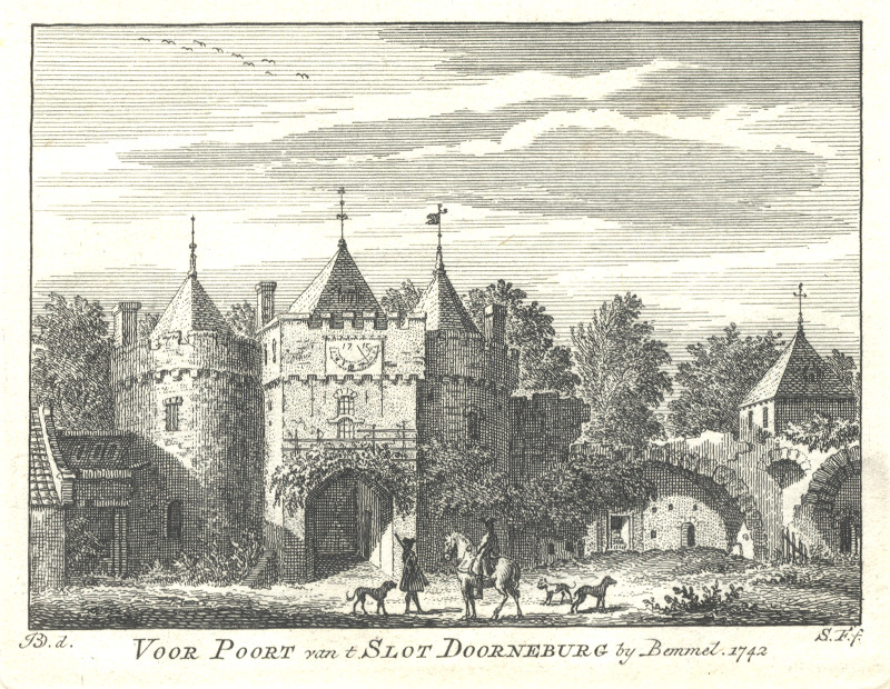afbeelding van prent Voor Poort van t Slot Doornenburg by Bemmel 1742 van S. Fokke, J. de Beijer (Doornenburg)