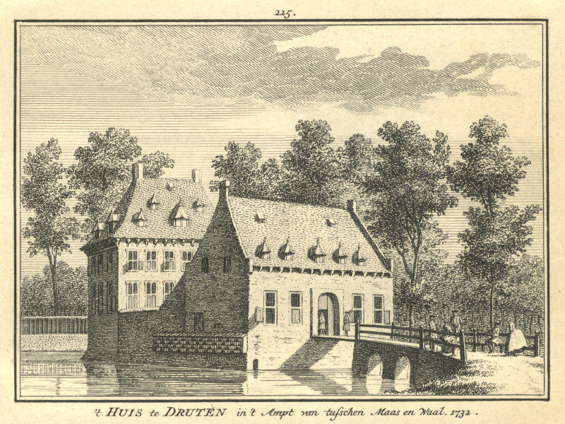 afbeelding van prent ´t Huis te Druten in ´t Ampt van tusschen Maas en Waal. 1732 van H. Spilman, J. de Beijer (Druten)