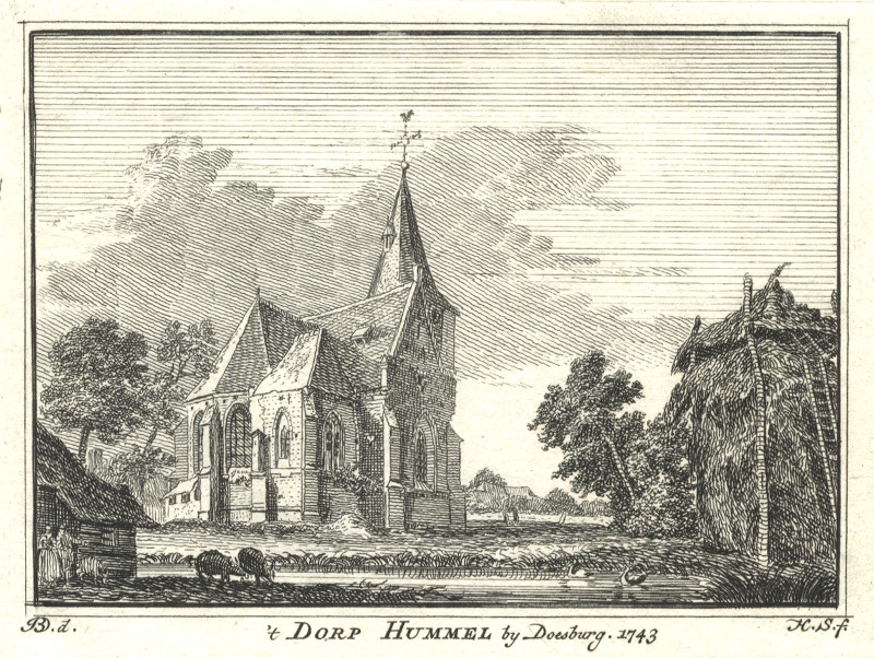 afbeelding van prent ´t Dorp Hummel by Doesburg. 1743 van H. Spilman, J. de Beijer (Hummelo)