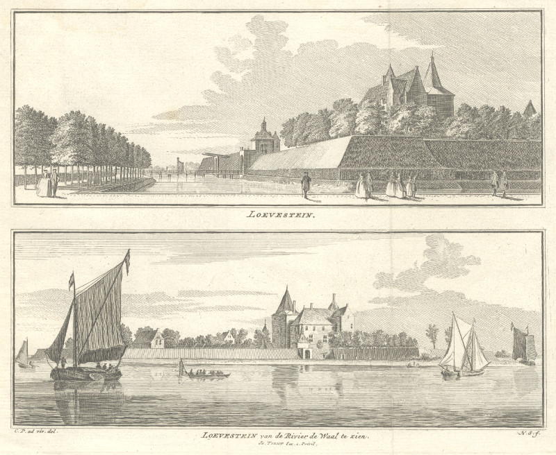 afbeelding van prent Loevestein; Loevestein van de Rivier de Waal te zien van H. Spilman, C. Pronk (Loevestein)