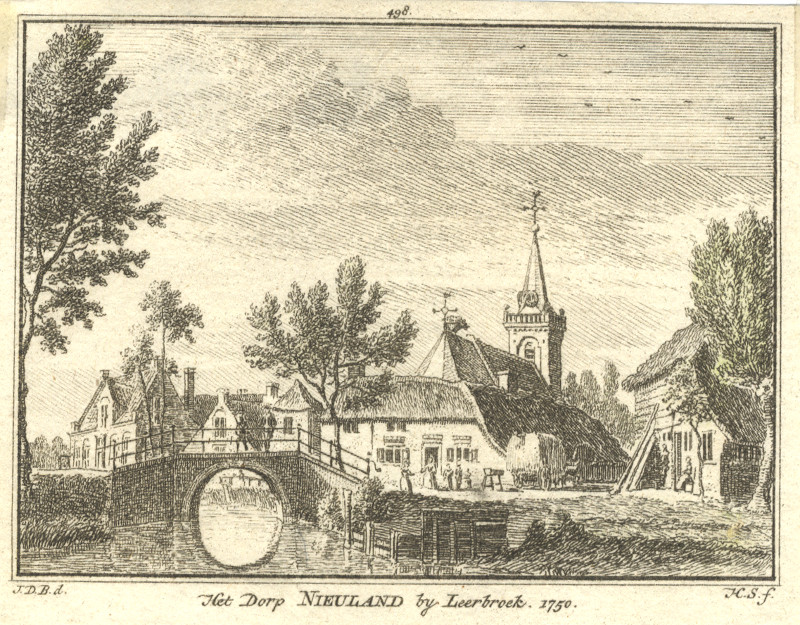 afbeelding van prent Het Dorp Nieuland by Leerbroek. 1750 van H. Spilman, J. de Beijer (Nieuwland)