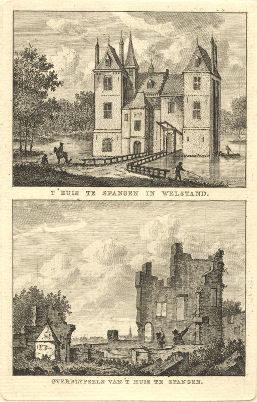 afbeelding van prent T ´ Huis te Spangen in Welstand; Overblyfsels van ´t Huis te Spangen van A. Rademaker (Rotterdam)