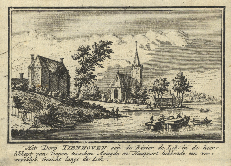 afbeelding van prent Het Dorp Tienhoven aan de Rivier de Lek in de heerlikheyt van Vianen van J.M. Bregmagher, naar A. Rademaker (Tienhoven aan de Lek)