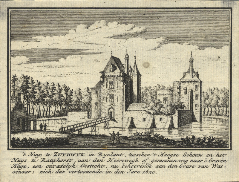 afbeelding van prent ´t Huys te Zuydwyk in Rynlant van J.M. Bregmagher, naar A. Rademaker (Wassenaar)