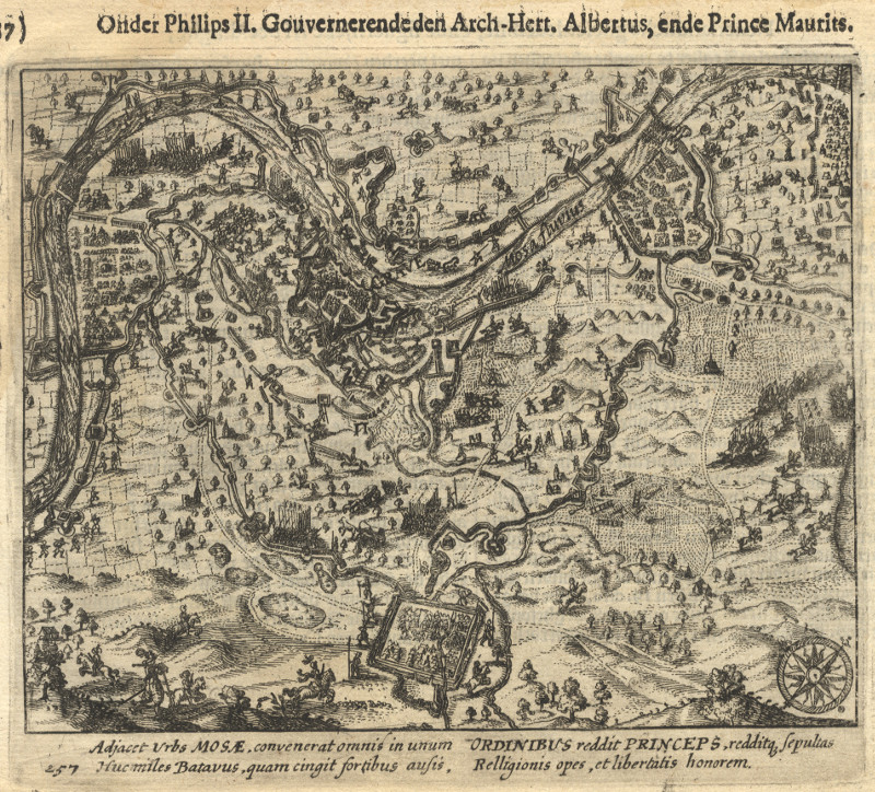 afbeelding van plattegrond Grave; Onder Philips II. Gouvernerende den Arch-Hert. Albertus ende Prince Maurits van Willem Baudartius (Grave)