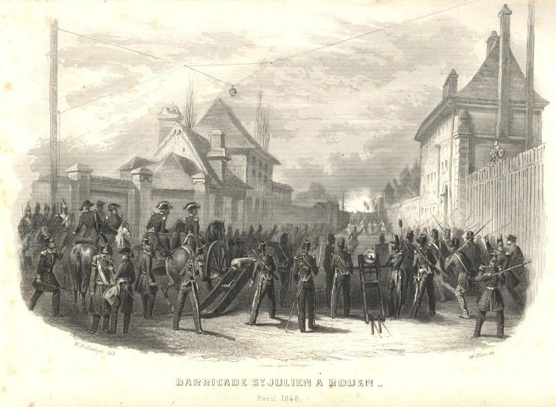 afbeelding van prent Barricade St. Julien a Rouen van H. Bellange, Millin (Rouen)