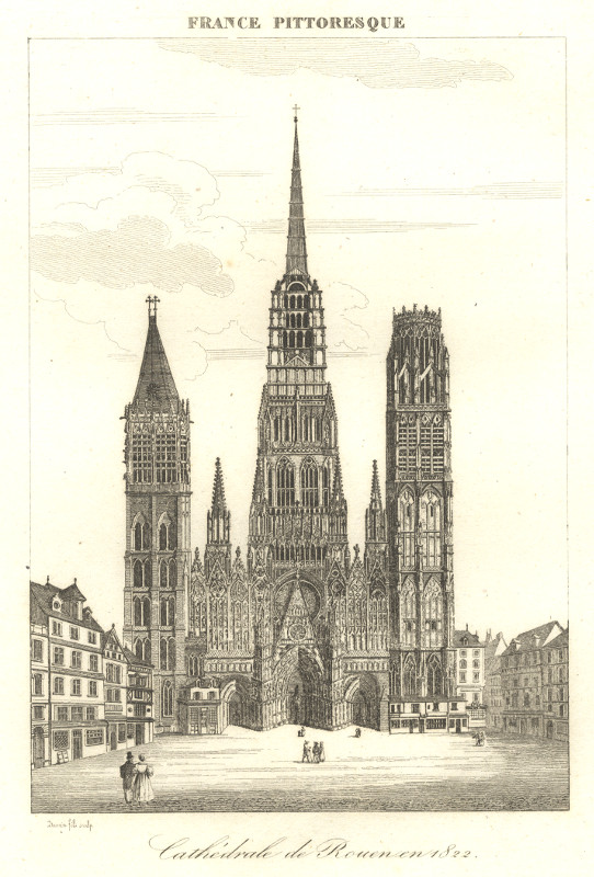 afbeelding van prent Cathedral de Rouen en 1822 van Duran (Rouen)